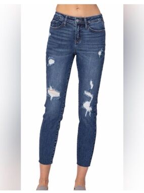 Judy Blue Vintage Cut off Relaxed Fit Jeans Distressed Raw Hem Medium Wash 5/27